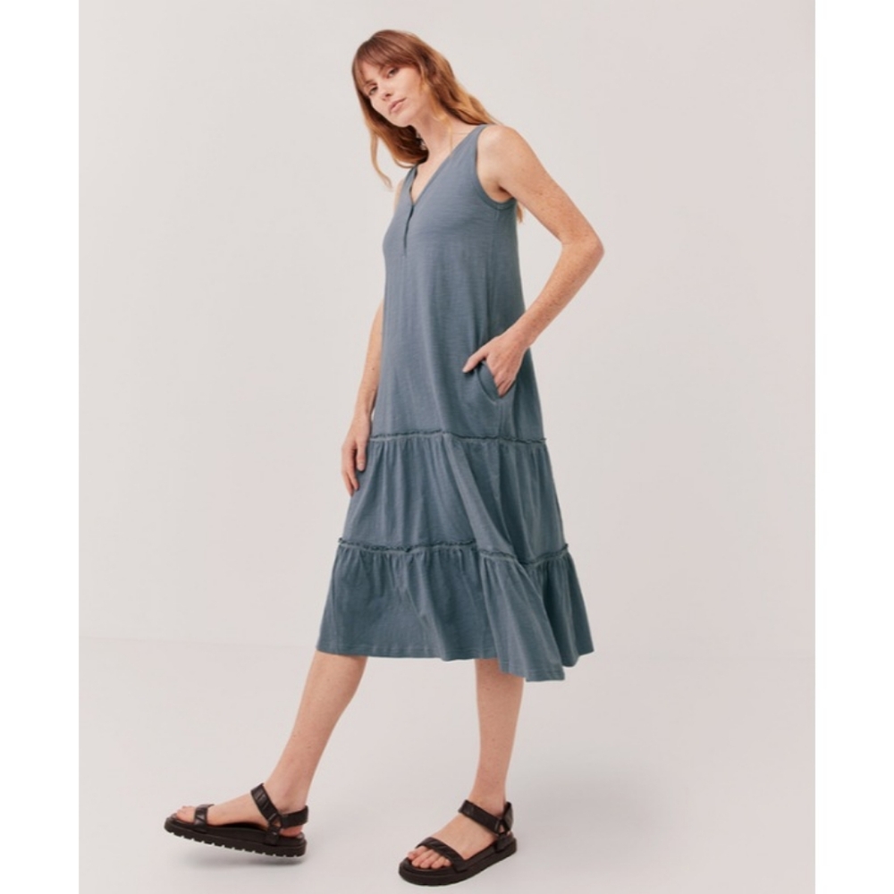 Pact | Relaxed Slub Patio Dress Organic Cotton Blue Dusk Size S NWOT